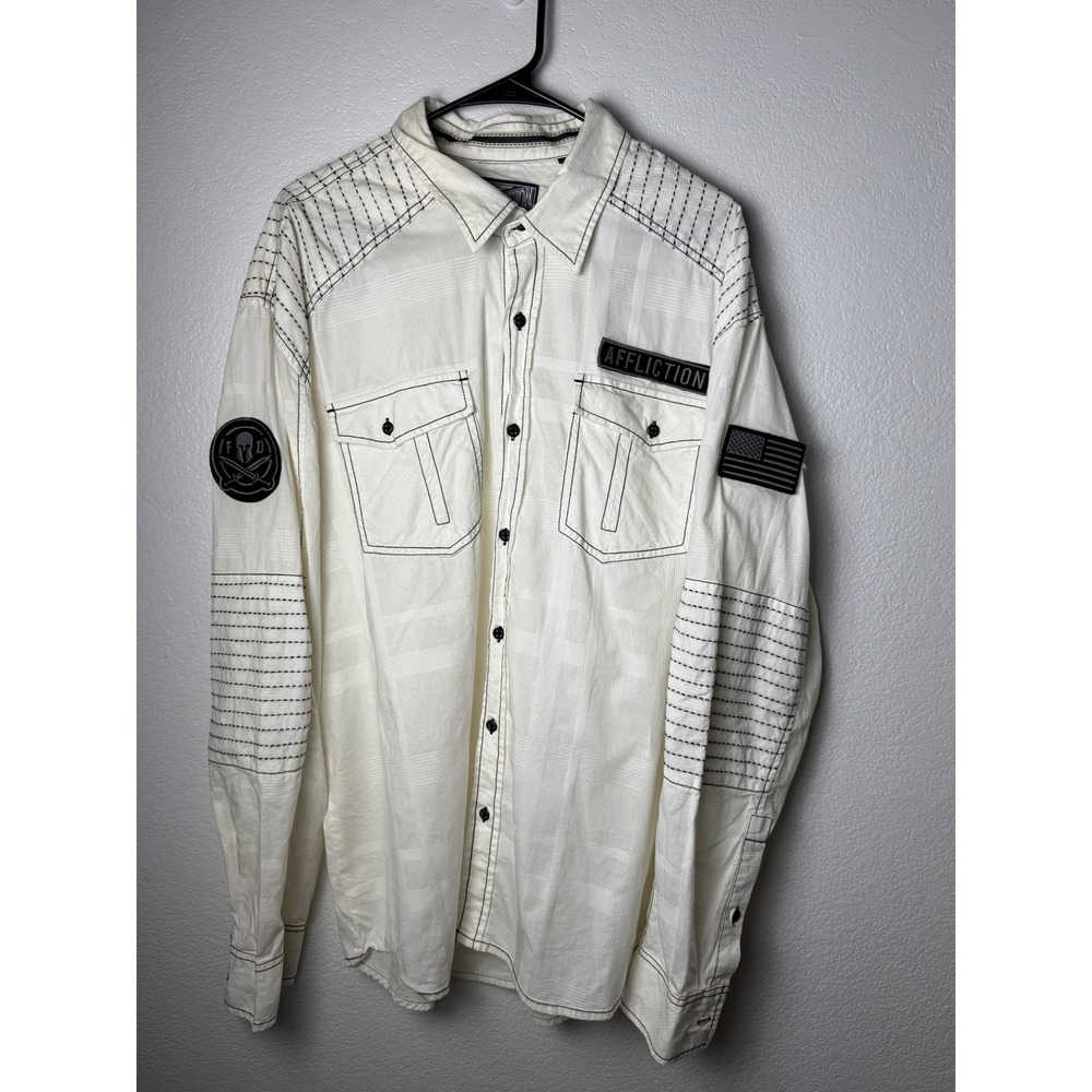 Affliction Black Premium Buckle Shirt Mens 3XL White Contrast Stitch Tactical 3X